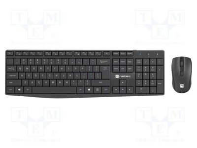 Kit birou NATEC negru wireless USB A, tastatură și mouse optic, rază 10m, layout US foto