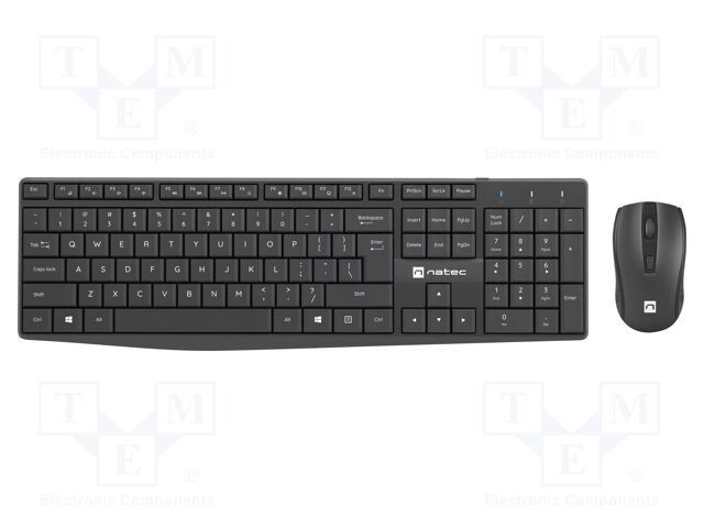 Kit birou NATEC negru wireless USB A, tastatură și mouse optic, rază 10m, layout US