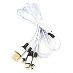 Cablu de Date 3-in-1, MicroUSB, Lighting si USB tip C, Lungime 1,2m, Argintiu foto