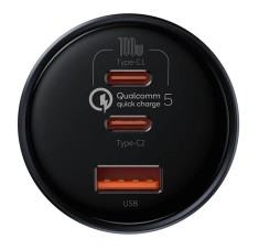 INCARCATOR auto Baseus Qualcomm QC 5,1xUSB Output 5V/3A,2xUSB Type-C max 5V/3A,total output 160W,include cablu USB Type-C la USB Type-C 100W 1m,gri&quot;TZ
