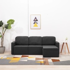 vidaXL Canapea extensibilă modulară cu 3 locuri, gri &icirc;nchis, textil