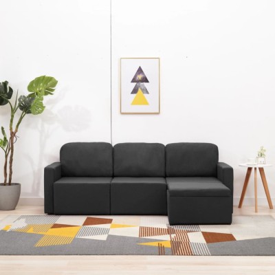 vidaXL Canapea extensibilă modulară cu 3 locuri, gri &amp;icirc;nchis, textil foto