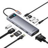 Hub USB-C Baseus Metal Gleam, 3 x USB-A 3.0 - 1 x USB-A - 1 x USB-C - 1 x HDMI - 1 x VGA - 1 x Jack 3.5mm - 1 x RJ45 - 1 x SD - 1 x microSD, Gri
