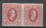 ROMANIA 1865 LP 17 ALEXANDRU IOAN CUZA EFIGIA DOMNITORULUI IN OVAL 20 PARALE ROSU PERECHE GUMA ORIGINALA SARNIERA, Nestampilat
