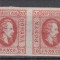 ROMANIA 1865 LP 17 ALEXANDRU IOAN CUZA EFIGIA DOMNITORULUI IN OVAL 20 PARALE ROSU PERECHE GUMA ORIGINALA SARNIERA
