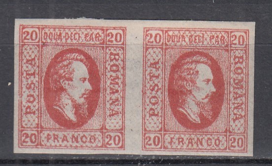 ROMANIA 1865 LP 17 ALEXANDRU IOAN CUZA EFIGIA DOMNITORULUI IN OVAL 20 PARALE ROSU PERECHE GUMA ORIGINALA SARNIERA