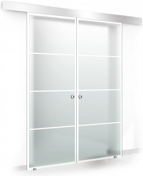 Usa culisanta Boss &reg; Duo model Park alb, 60+60x215 cm, sticla mata securizata, glisanta in ambele directii