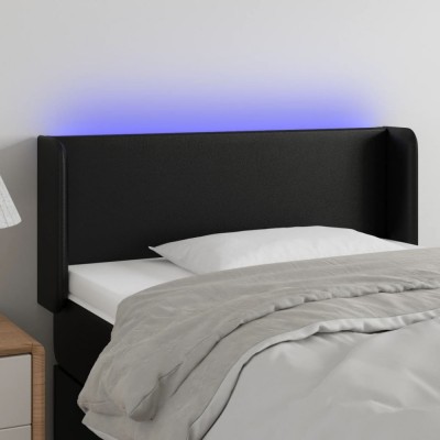 vidaXL Tăblie de pat cu LED, negru, 83x16x78/88 cm, piele ecologică 3123028 foto