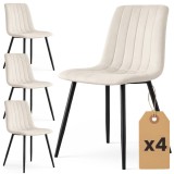 Set 4 scaune dining tapitate din catifea,capitonate Livo,46x44x87 cm,maxim 130 kg,bej