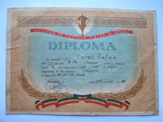 Diploma veche, perioada comunista, RPR: Cupa 1 Mai, Timisoara 1959 foto
