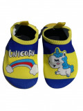 Papuci THK&reg; pentru Copii, Unicorn, utilizare la Gradinita, Plaja, in Apa sau la sala de Sport, Galben, Albastru 32-33 EU