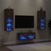 VidaXL Comode TV de perete cu lumini LED, 4 piese, stejar fumuriu