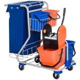 HOMCOM Carucior de Curatare Profesional cu 4 Galeti 18L / 6L Albastru si Portocaliu