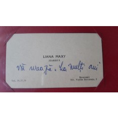 Carte de vizita, Liana Maxy, ziarista. Cu mesaj de felicitare