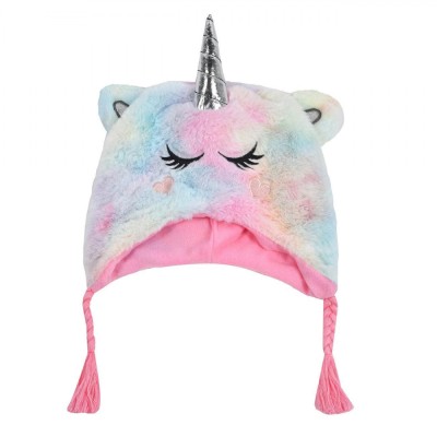 Căciulă Copii Unicorn, Model 3D, Blană Multicolor, Detalii Argintii, Cozi Roz foto