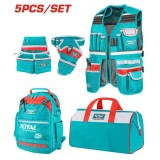 TOTAL - SET TRANSPORT UNELTE 5 PIESE (RUCSAC, GEANTA,VESTA,CENTURA,SUPORT BORMASINA) PowerTool TopQuality