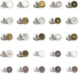 Set de 25 butoane pentru blugi AOSPR, metal, argintiu/auriu, 17 mm