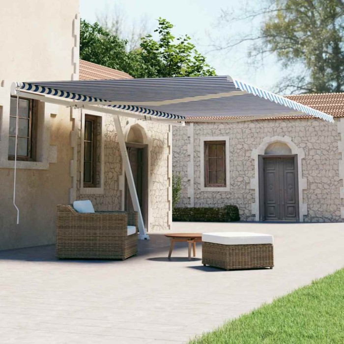 Copertină autonomă retractabilă automat albastru&amp;alb 500x300 cm