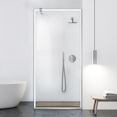 Paravan dus walk-in Aqua Class &amp;reg; INOX, model Frame alb, sticla clara securizata, anticalcar, 70x195 cm foto