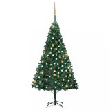 Brad Crăciun pre-iluminat cu set globuri, verde, 180 cm, PVC
