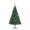Brad Crăciun pre-iluminat cu set globuri, verde, 180 cm, PVC