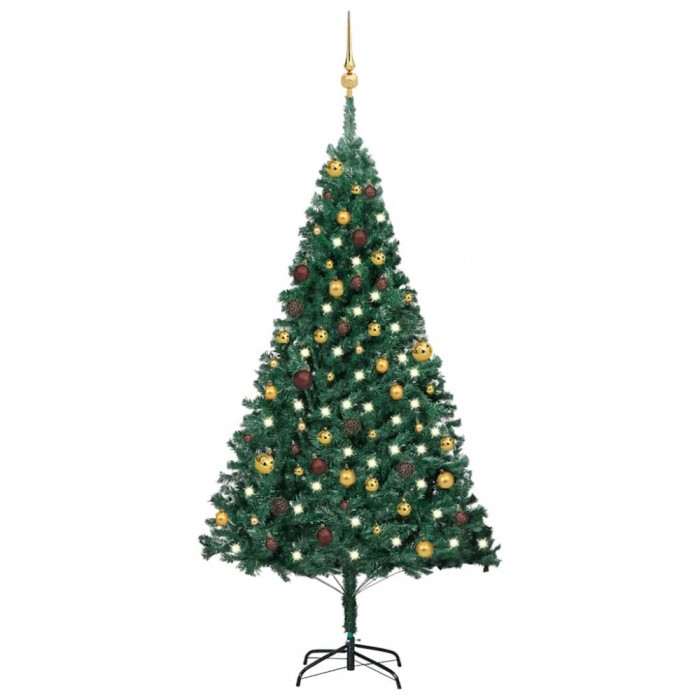 Brad Crăciun pre-iluminat cu set globuri, verde, 180 cm, PVC