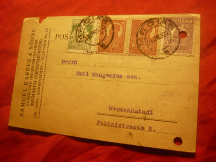 Carte Postala Antet Firma Samuel Karres si Fiul -Piele ,Curele Medias 1922 ,fran