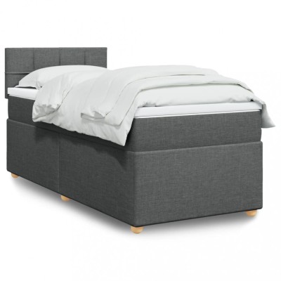 vidaXL Pat box spring cu saltea, gri &amp;icirc;nchis, 100x200 cm, textil 3288892 foto