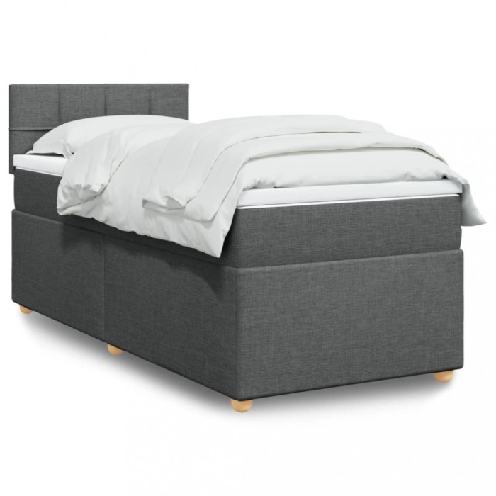 vidaXL Pat box spring cu saltea, gri &icirc;nchis, 100x200 cm, textil 3288892
