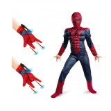 Cumpara ieftin Set costum Spiderman KidMania&reg; cu muschi si doua manusi lansator cu ventuze pentru copii 5-7 ani 110 - 120 cm