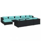 Set mobilier de gradina cu perne, 10 piese, negru, poliratan