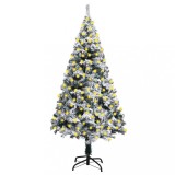 Cumpara ieftin Brad de Crăciun artificial pre-iluminat, zăpadă, verde, 210 cm