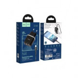 INCARCATOR RETEA, ADAPTOR PRIZA HOCO N4, 12W 2.4A, 2XUSB, CU CABLU DE DATE TYPE-C, NEGRU, BLISTER