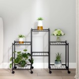 VidaXL Suport pentru flori cu roți, 83x25x63,5 cm, negru, fier