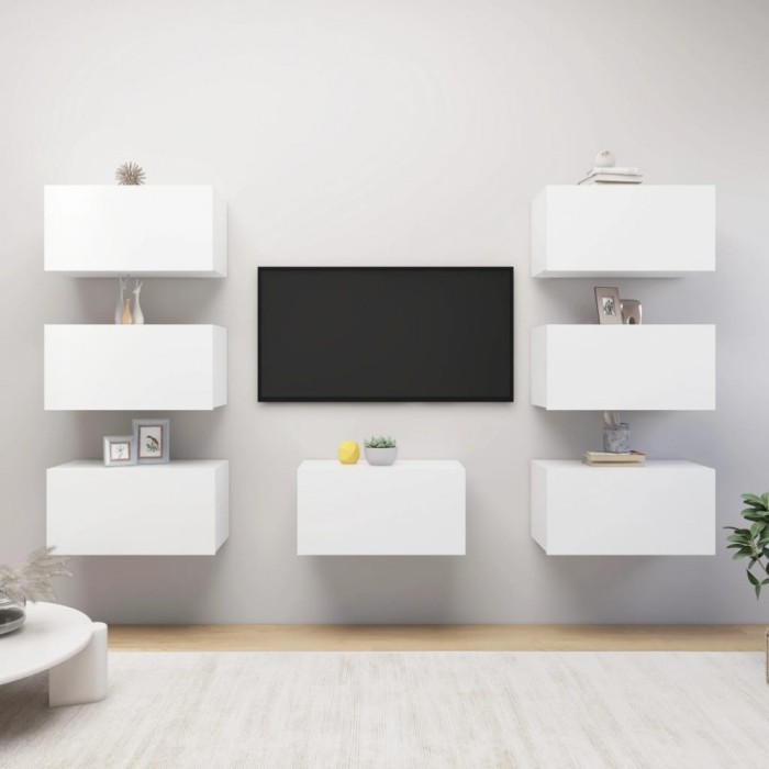 vidaXL Comode TV, 7 buc., alb, 30,5x30x60 cm, PAL