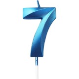 Lumanare Cifra 7, Cyrax, Model Diamond, 5 x 3.4 cm, Albastru