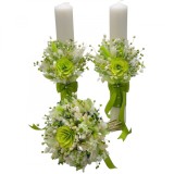Set pentru nunta cu buchet si lumanari din parafina , cu plante naturale uscate - alb-verde, Eventissimi&reg;