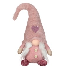 Figurina Decorativă Gnome, Căciulă Blană Artificială Roz, Inimă Sclipici, Barbă Lungă &Icirc;mpletită, 45cm