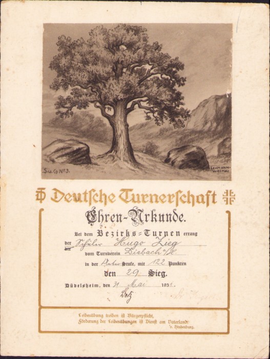 HST PM30 Diplomă 1931 Deutsche Turnerschaft