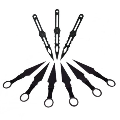 Set 9 cutite de aruncat , IdeallStore&amp;reg; , otel inoxidabil , negru foto