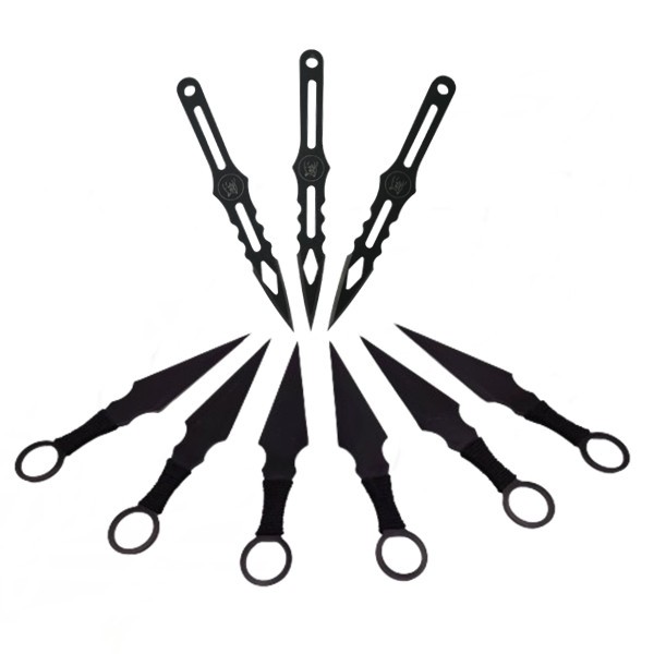 Set 9 cutite de aruncat , IdeallStore&reg; , otel inoxidabil , negru