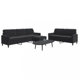 vidaXL Set de canapele cu perne, 3 piese, negru, catifea