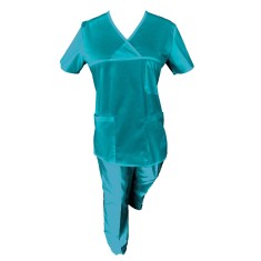 Costum Medical Pe Stil, Turcoaz cu Elastan, Model Classic - S, M