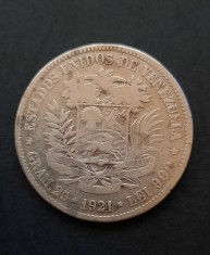 Moneda de argint - 5 Bolivares 1921, Venezuela - B 2153 foto