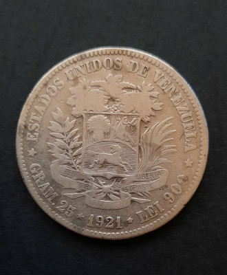 Moneda de argint - 5 Bol&amp;iacute;vares 1921, Venezuela - B 2153 foto