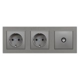Leziter Priza Dubla Nova III 2P+F cu Priza TV, Montaj Incastrat, Alb, 16A