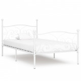 Cadru de pat cu bază din șipci, alb, 90 x 200 cm, metal, Cires, Dublu, Cu polite semirotunde, vidaXL