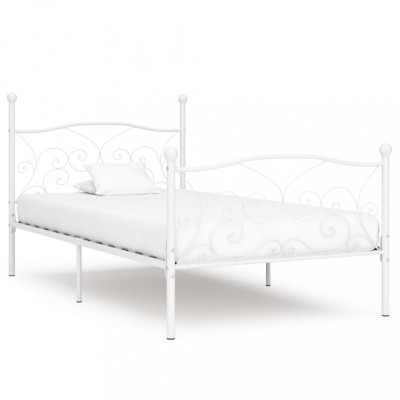 Cadru de pat cu bază din șipci, alb, 90 x 200 cm, metal foto