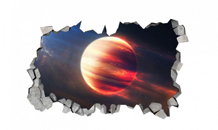 Sticker decorativ, gaura in perete 3D, Planeta, 85 cm, 1041STK-2