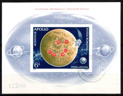 Romania 1972, LP 816, Incheierea progr. Apollo, colita stampilata, cu guma CTO! foto